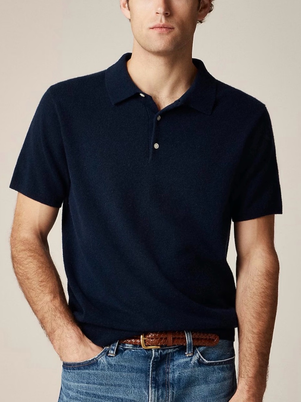 J. Crew Cashmere Short Sleeve Sweater Polo Navy Blue Mens Medium